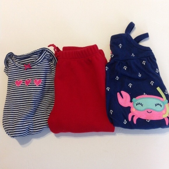 CARTER'S BABY GAP 3 Month Sweatpants Onesie One Piece Bundle Basics Red Blue - Picture 1 of 9